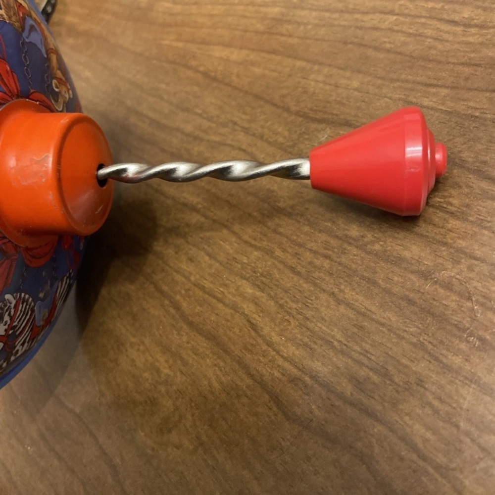 Vintage SMG Metal Spin Toy Top With Animal Cartoon Graphics In Red And Blue. - Picture 7 of 7